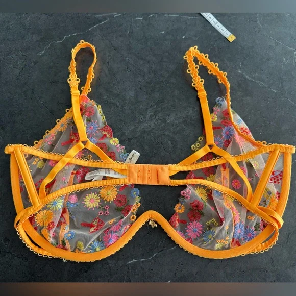 For Love And Lemons Orange Floral Sheer Bra LIMTED COLLECTION - Picture 3 of 5